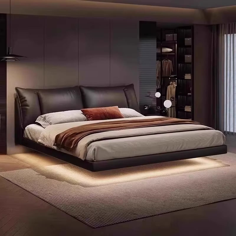 Modern Luxury Levitation Genuine Leather Flolating Double Bed