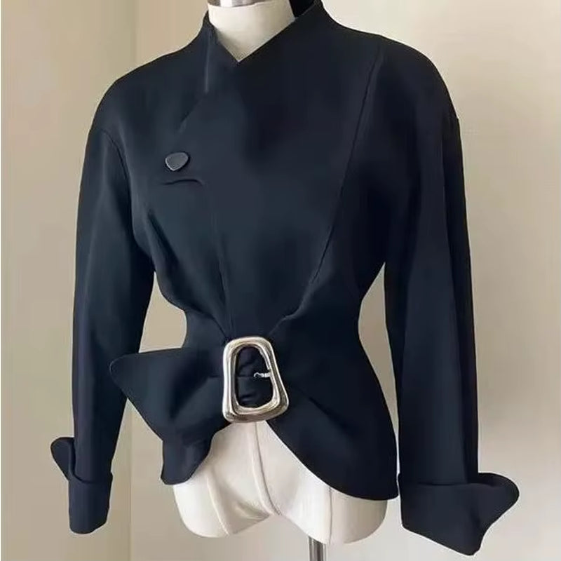 Modern Luxury Women Fashion with French Waist Slimming Black Top Women Blazer Jacket