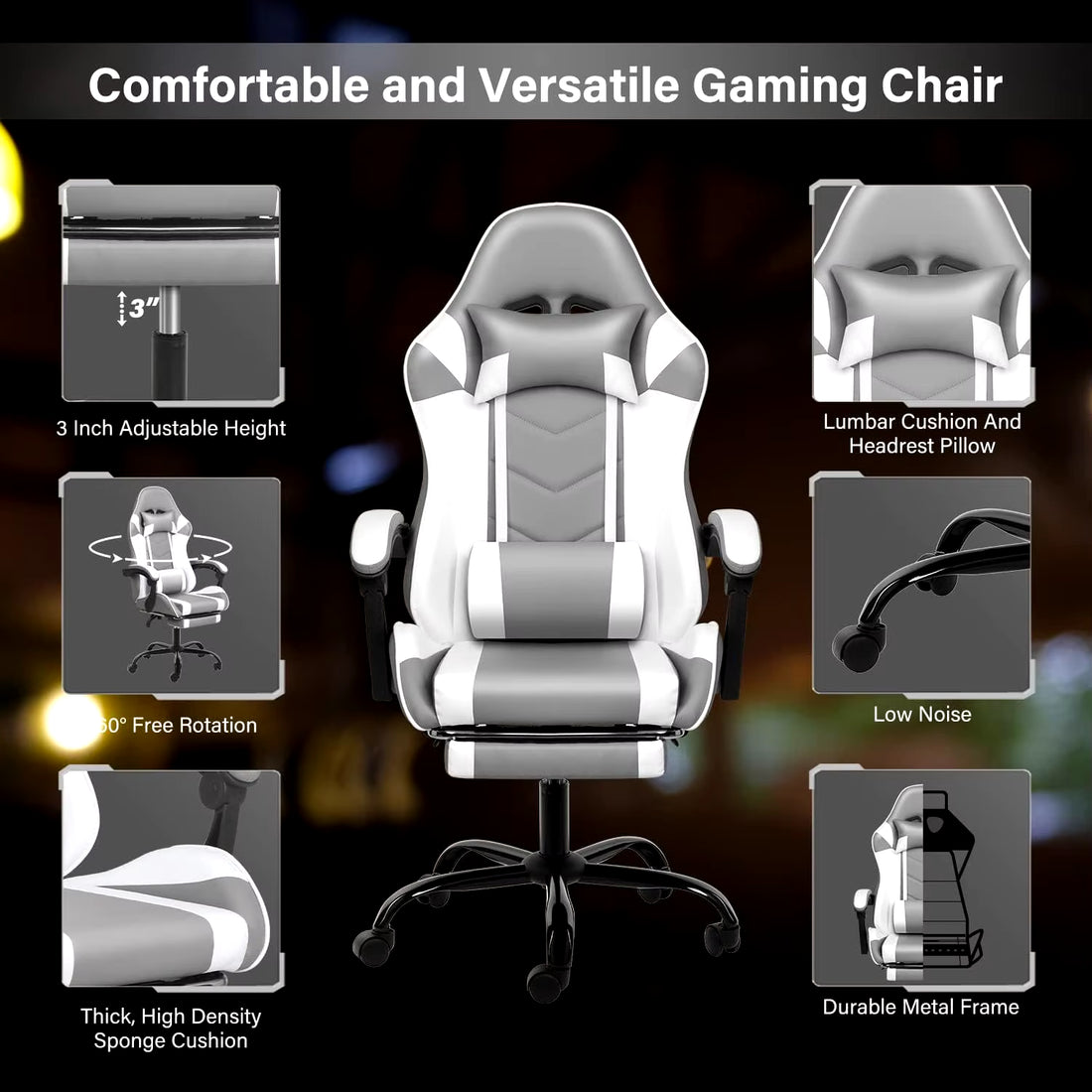 Gaming Chair with Footrest, Big and Tall Gamer Chair, Racing Style Adjustable Swivel Office Chair, Ergonomic Video Game Chairs