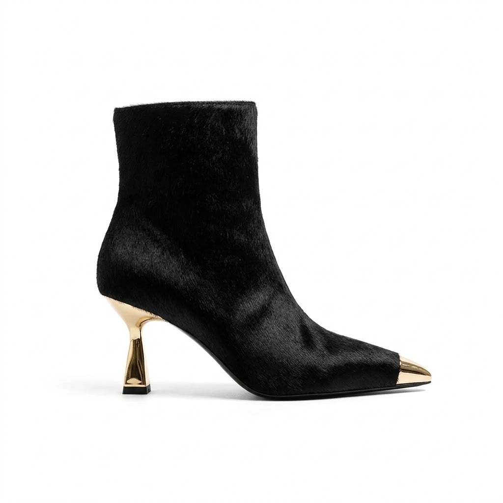 Luxury Women's Leopard Print Ankle Boots – Horsehair Finish, Metal Detail, 7cm Stiletto Heel