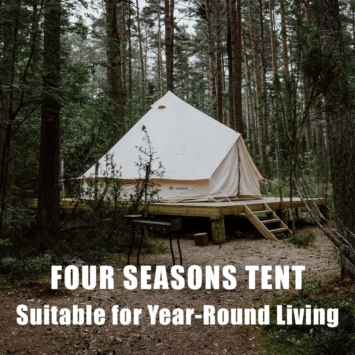 Canvas Bell Tent Yurt Tent 4 Seasons for Camping 100% Cotton Glamping Tents with Stove Jack, Family Camping Outdoor Hunting Party