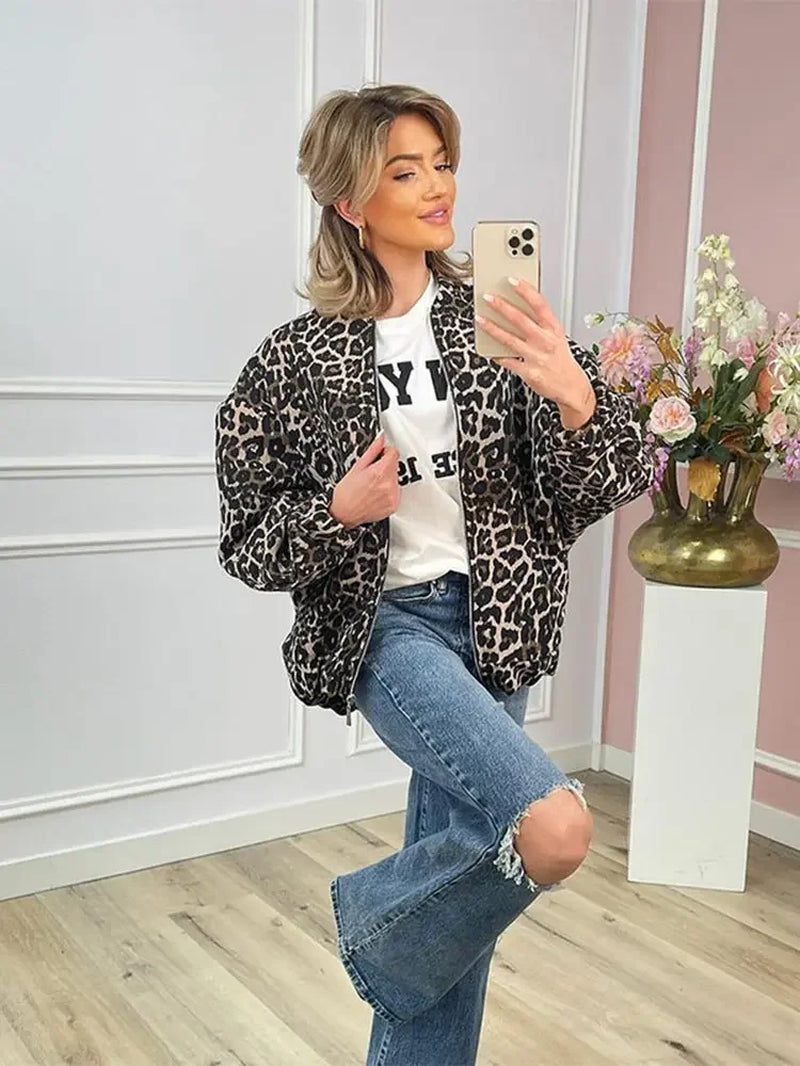 New Stylish  Female Winter Warm High Street Outwear Retro Leopard Print Cotton Coats Women Autumn Zipper Jacket