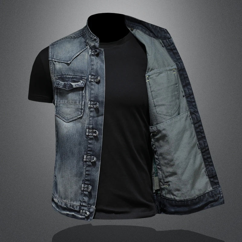 Mens Casual Style Denim Quality Vest Jacket
