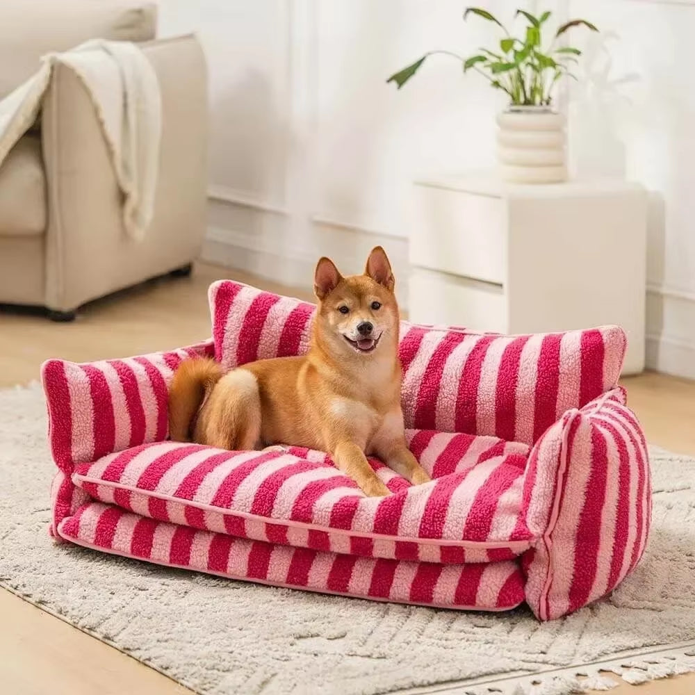 Modern luxe Pet Soft Sofa Striped Washable for Small Dogs & Cats
