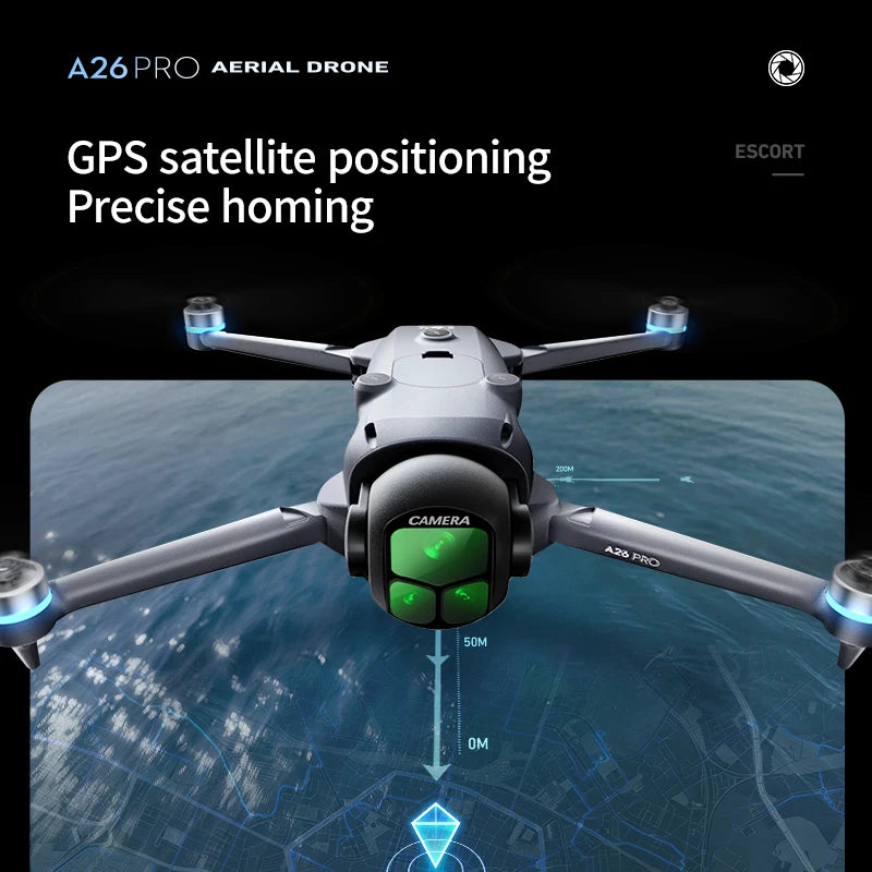 A26 Pro Drone 4K HD 8K Triple Camera FPV Brushless Motor Obstacle Avoidance Foldable RC Quadcopter Professional Aerial