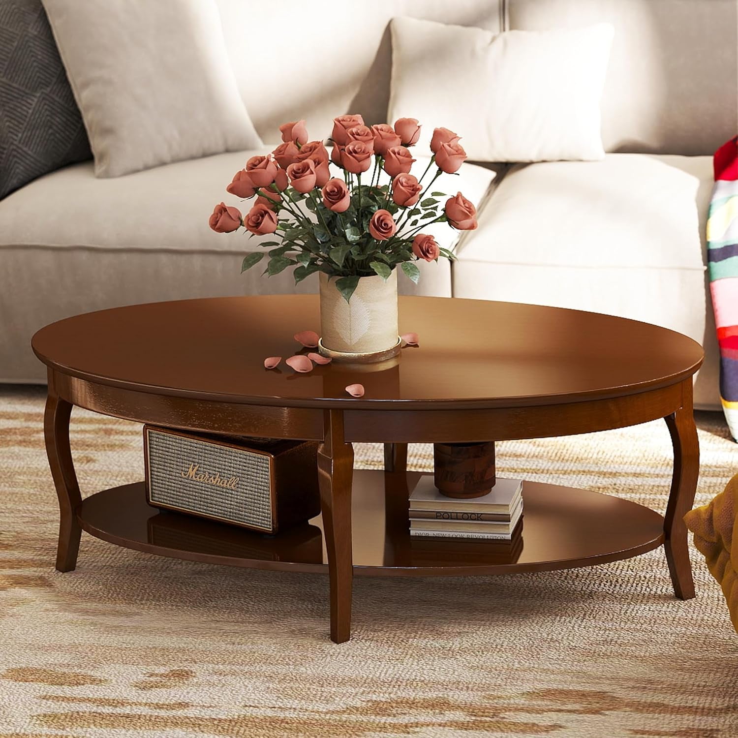 New Oval Wood Coffee Table Antique Living