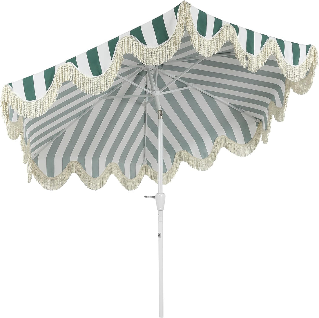 UMB1001 Collins 9 Ft. Classic Cottage Tassel Market Patio Umbrella with Auto-Tilt, Crank, Wind Vent and UV Protection