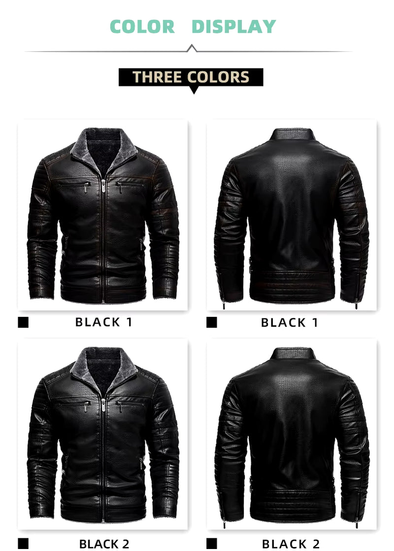 Suede Leather Jackets Men Winter Motorcycle Jackets Punk Style Streetwear Fur Lined Thick Warm Coats