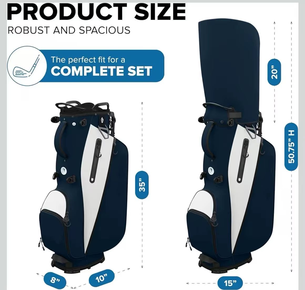 New Durable Golf Stand Bag with Large Capacity Storage, Premium PU Leather