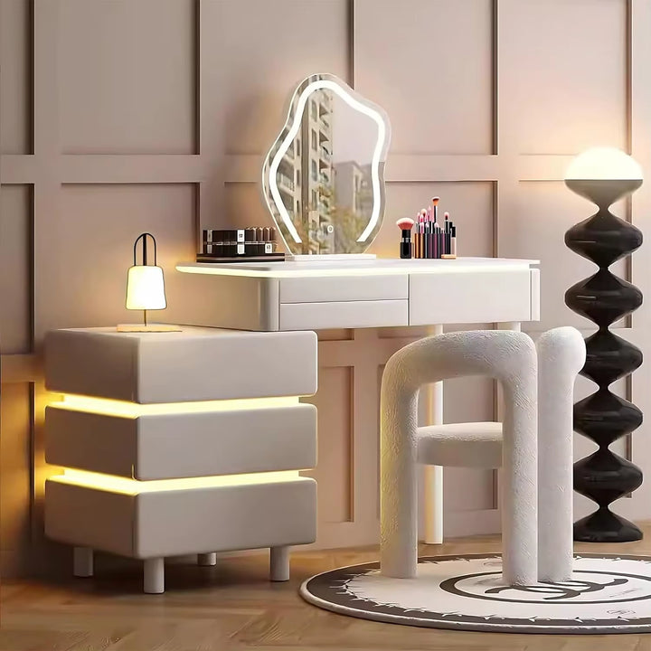 Elite Vanity Desk Modern with Smart LED Mirror and Side Cabinet