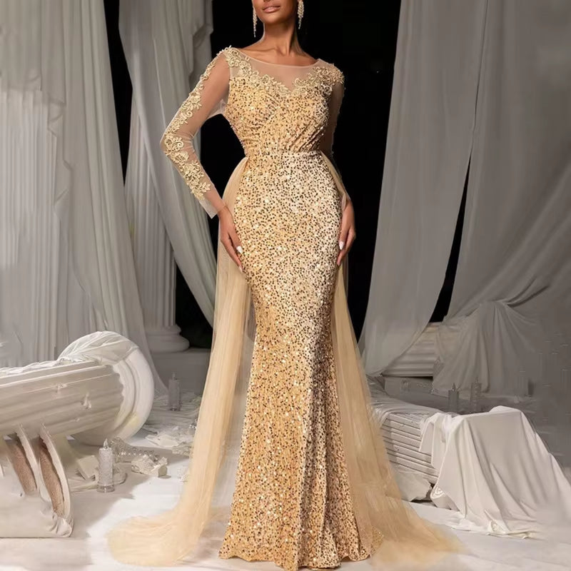 Women Wedding Party Casual Long Sleeve Slim Fit Evening Dress