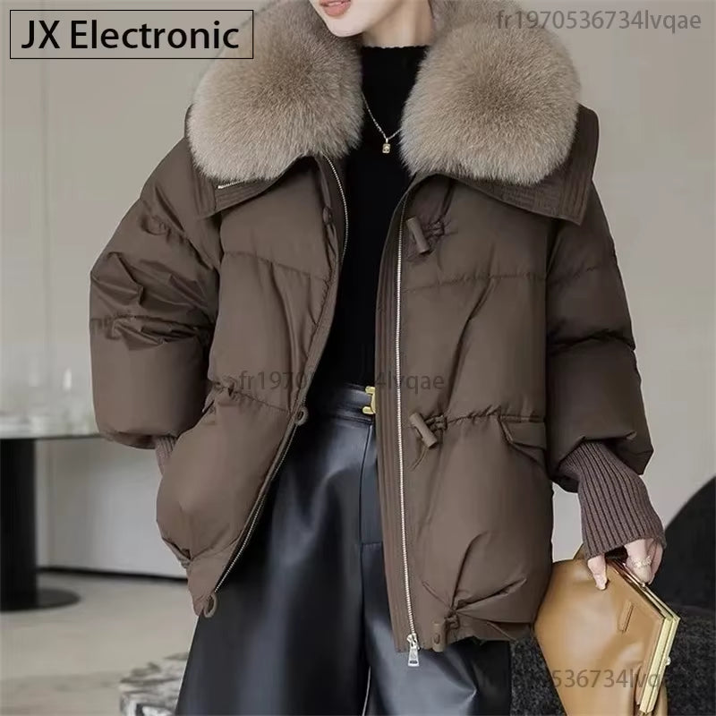 2024 Winter Women'S Warm Coat New Thicken Fur Collar Jacket Short down Cotton Loose Outwear Solid Casual Female Parkas Coats