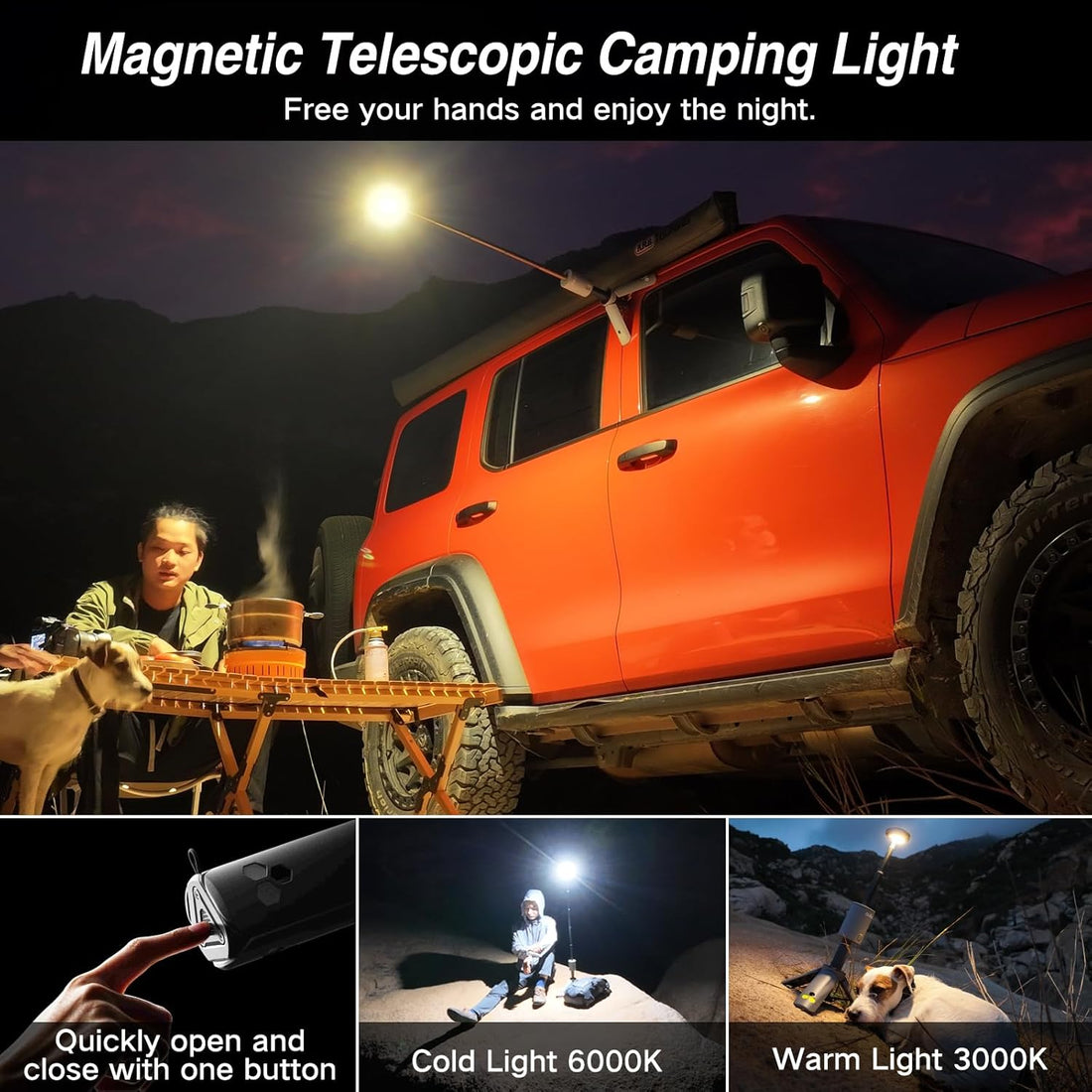 Camping Light Telescopic, Collapsible Magnetic Camping Lantern with 12000Mah Battery, Telescoping IPX6/IPX7 Waterproof Flashlights, Camping Lamp for Emergency, Camping, Hiking (Gray)