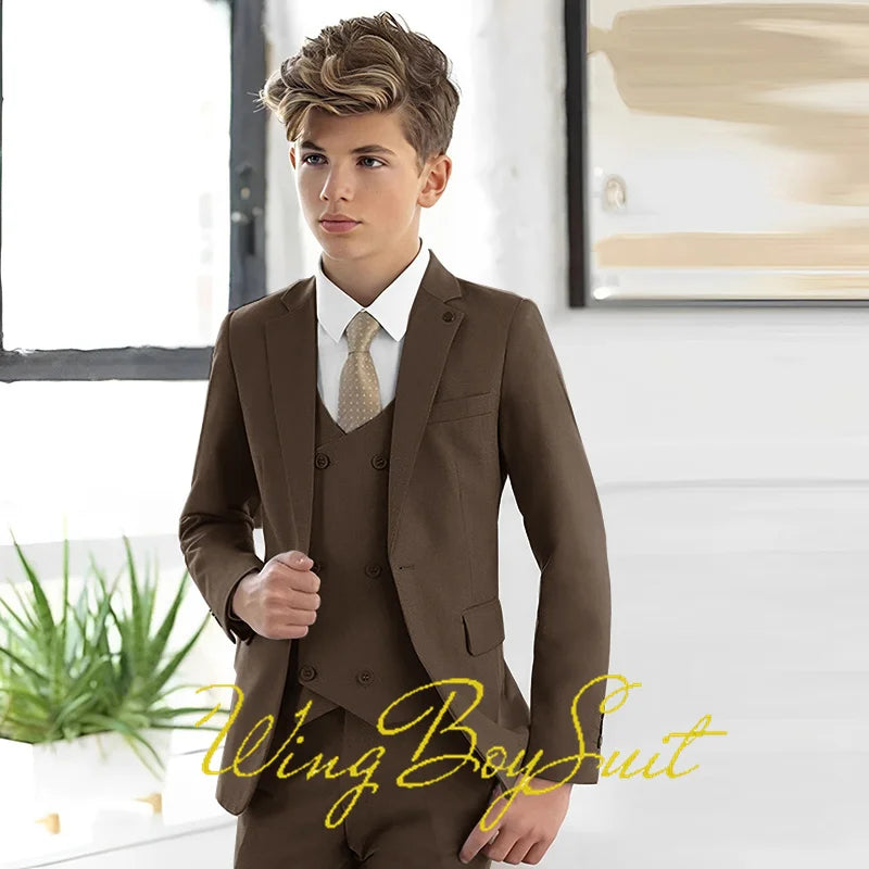 New Stylish Ivory Boys Suit 3 Piece Jacket Pants Vest Formal Slim Design Blazer for Kids Wedding Tuxedo Business Clothing