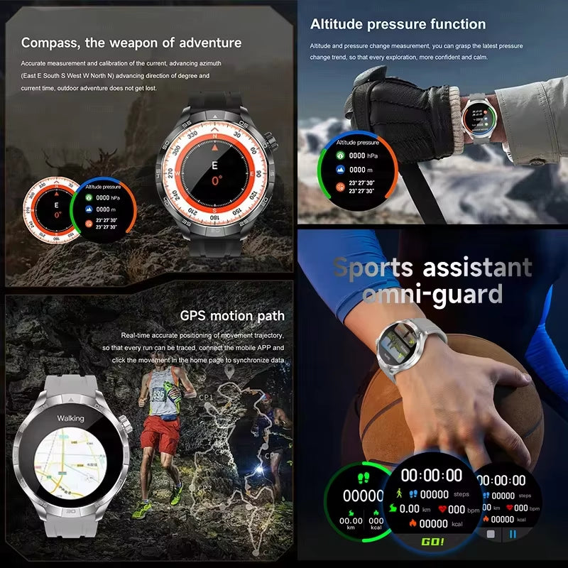 New Waterproof GPS Sport Compass Mens Smartwatch 