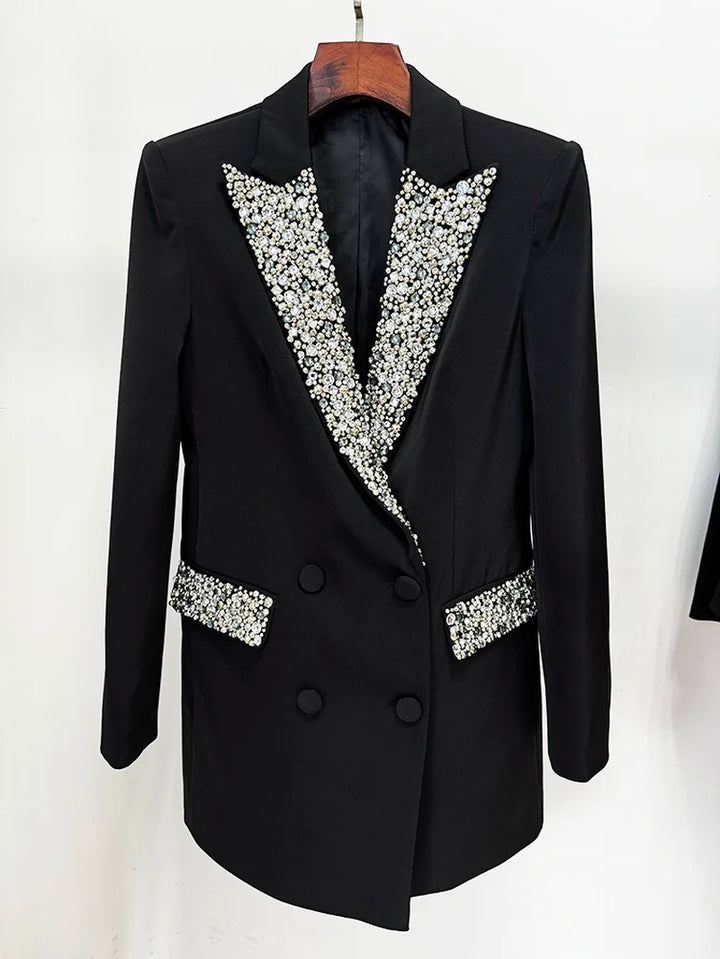 New Women Casual Party Slim Fitting Luxury Rhinestone Diamonds Beaded Blazer