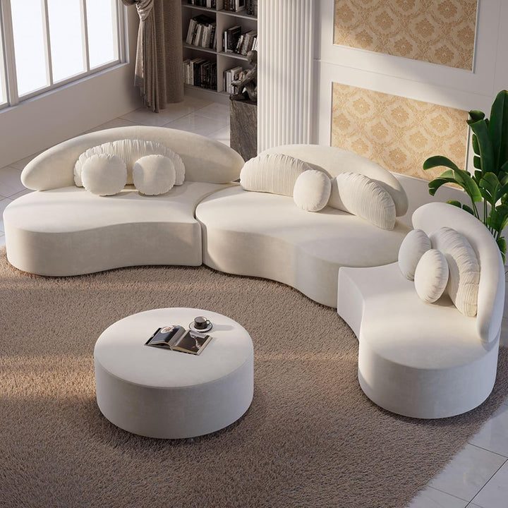 Modern 7-Seat Curved Modular Sectional Sofa, with Ottoman