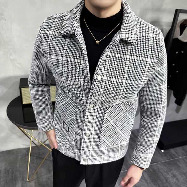 Mens Modern Fashion Woolen Coat Jacket Streetwear Korean Fit Jackets Casual Wear