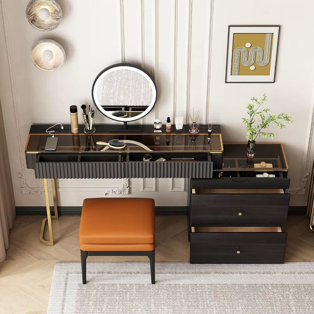 New Makeup Vanity Desk with Stool, TV Cabinet Combination