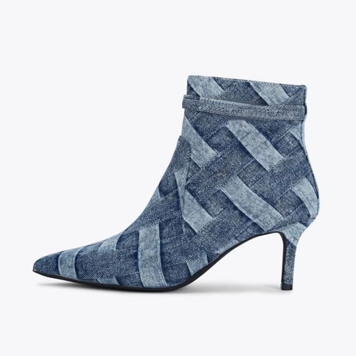 Women's Cowhide Western Boots – Embroidered Square Toe Mid-Heel Ankle Boots with Buckle