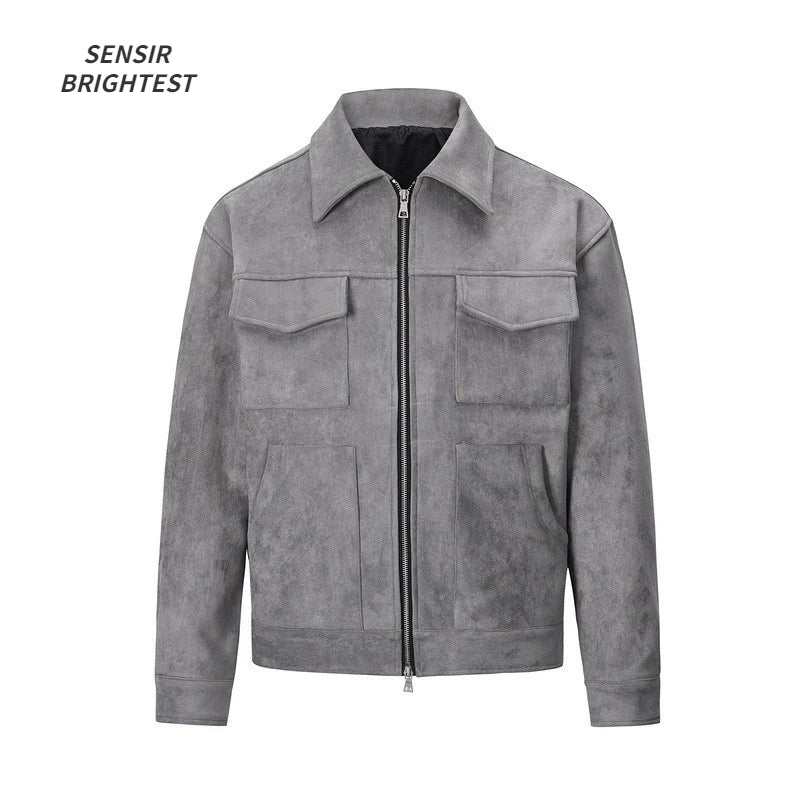 Men’s Oversized Suede Jacket – Casual Autumn Windbreaker Jacket
