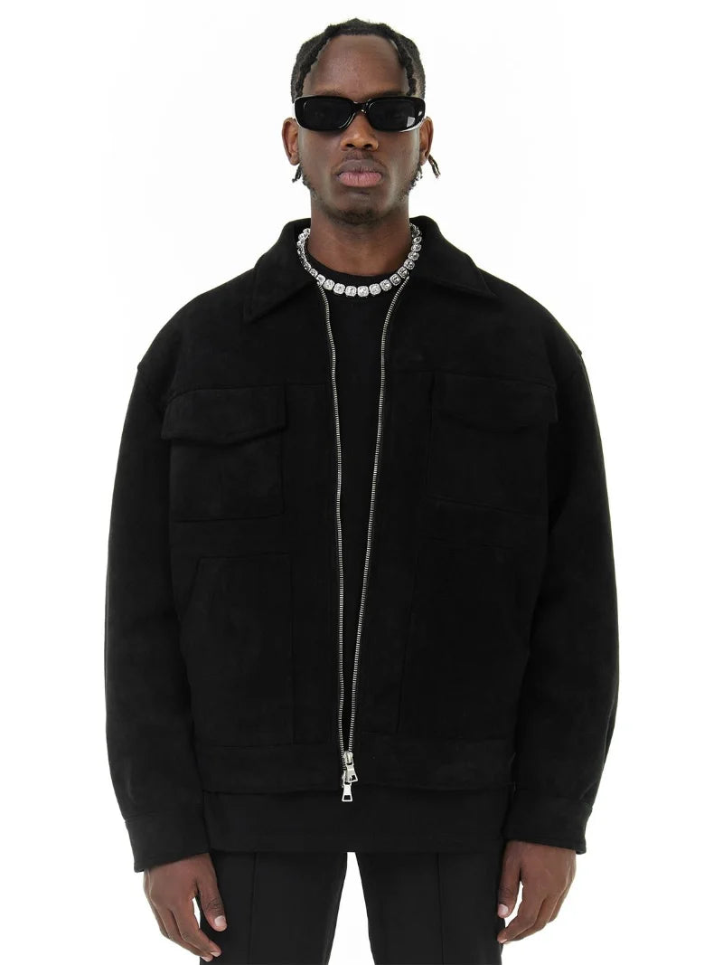 Men’s Oversized Suede Jacket – Casual Autumn Windbreaker Jacket