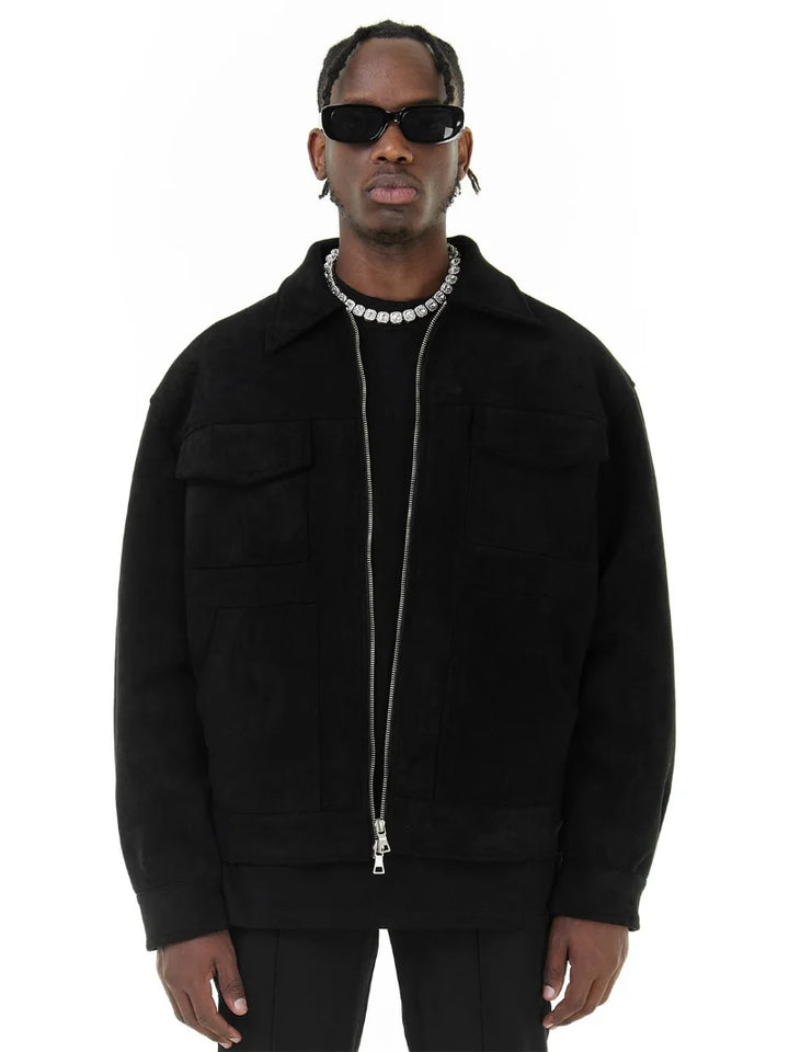 Men’s Oversized Suede Jacket – Casual Autumn Windbreaker Jacket