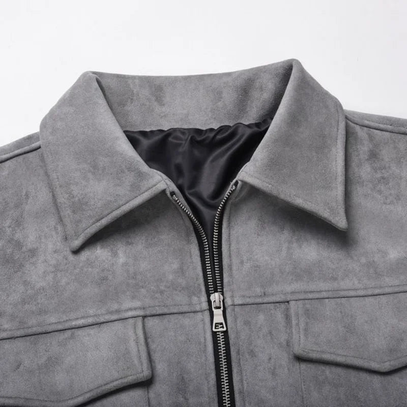 Men’s Oversized Suede Jacket – Casual Autumn Windbreaker Jacket