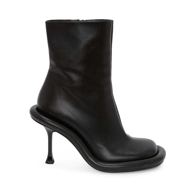 New Blue Denim Ankle Boots for Women – High Heel Thick Sole Round Shoes