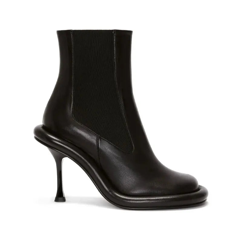 New Blue Denim Ankle Boots for Women – High Heel Thick Sole Round Shoes