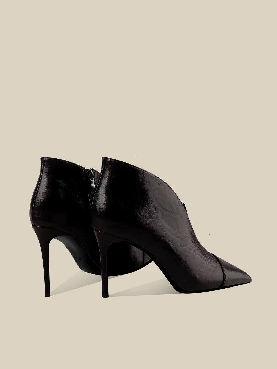 Women's Black Leather Pointed-Toe Stiletto Ankle Boots