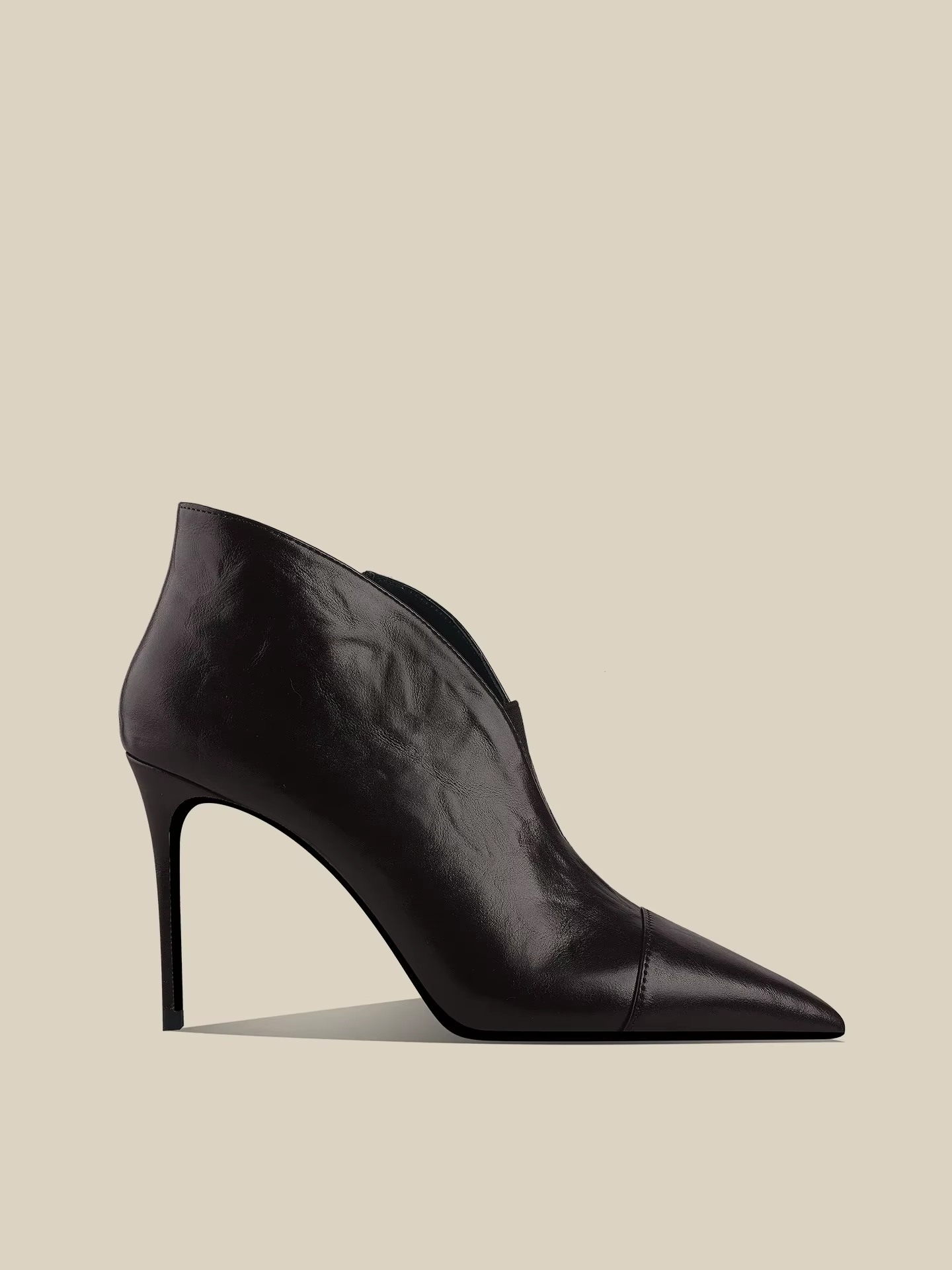 Women's Black Leather Pointed-Toe Stiletto Ankle Boots