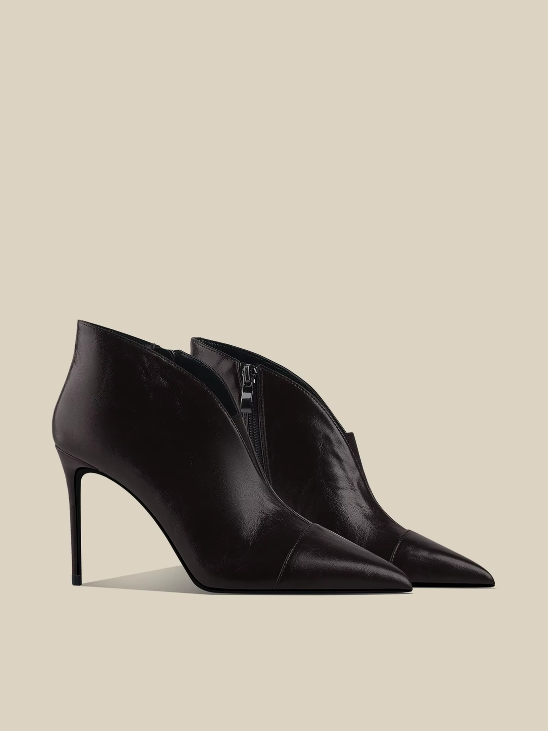 Women's Black Leather Pointed-Toe Stiletto Ankle Boots