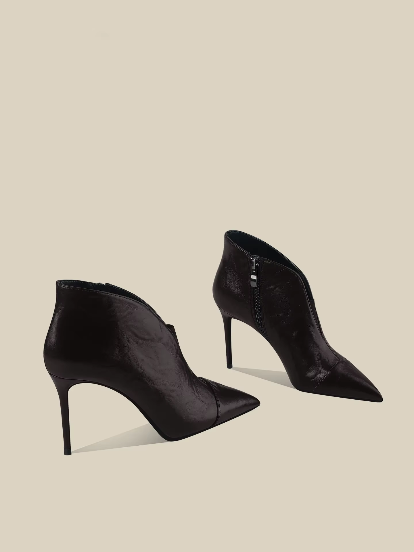 Women's Black Leather Pointed-Toe Stiletto Ankle Boots