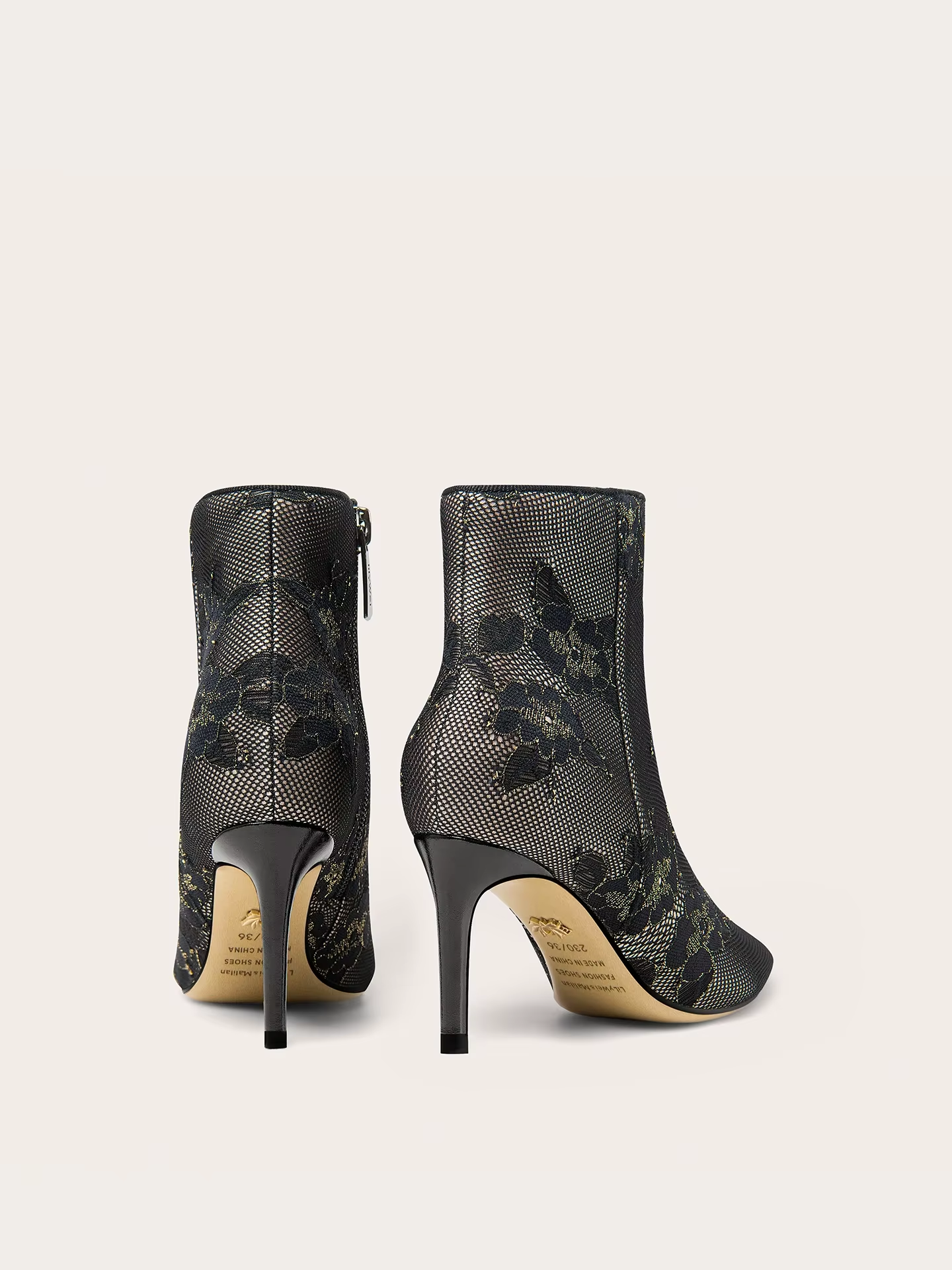 Women's Pointed-Toe Lace Mesh Velvet High-Heel Ankle Boots