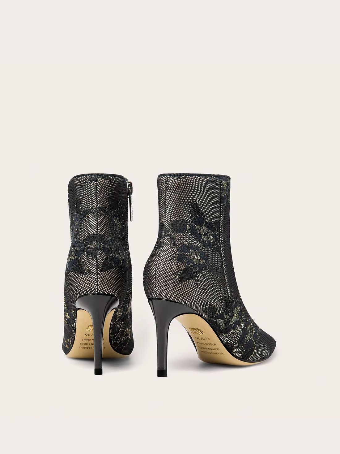 Women's Pointed-Toe Lace Mesh Velvet High-Heel Ankle Boots