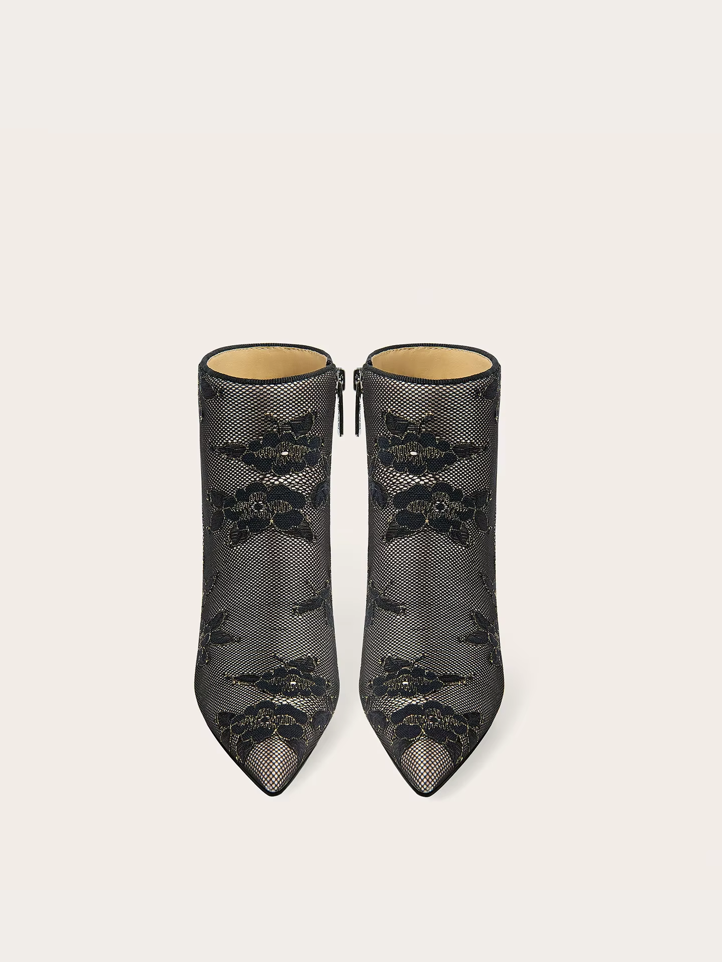 Women's Pointed-Toe Lace Mesh Velvet High-Heel Ankle Boots