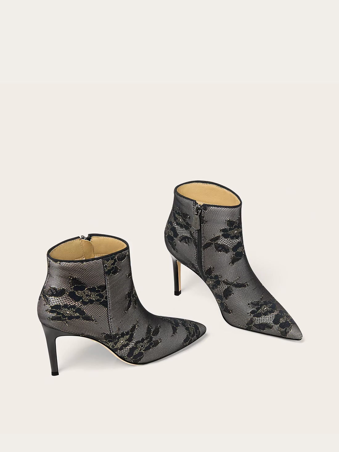 Women's Pointed-Toe Lace Mesh Velvet High-Heel Ankle Boots