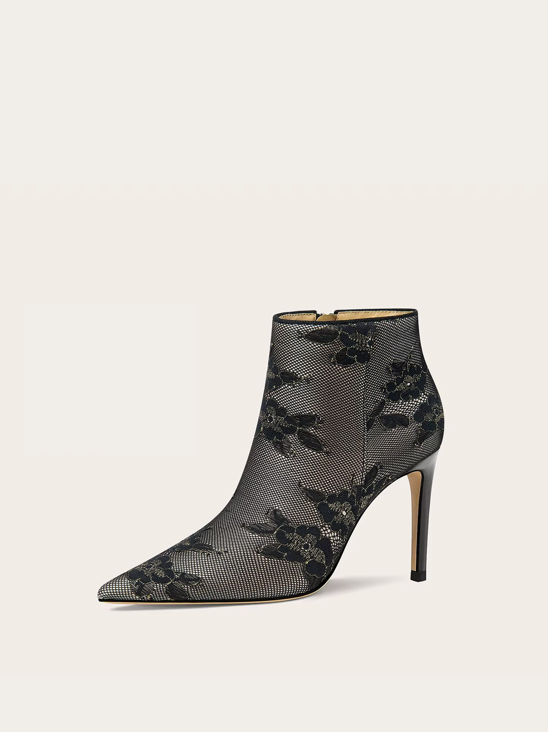 Women's Pointed-Toe Lace Mesh Velvet High-Heel Ankle Boots