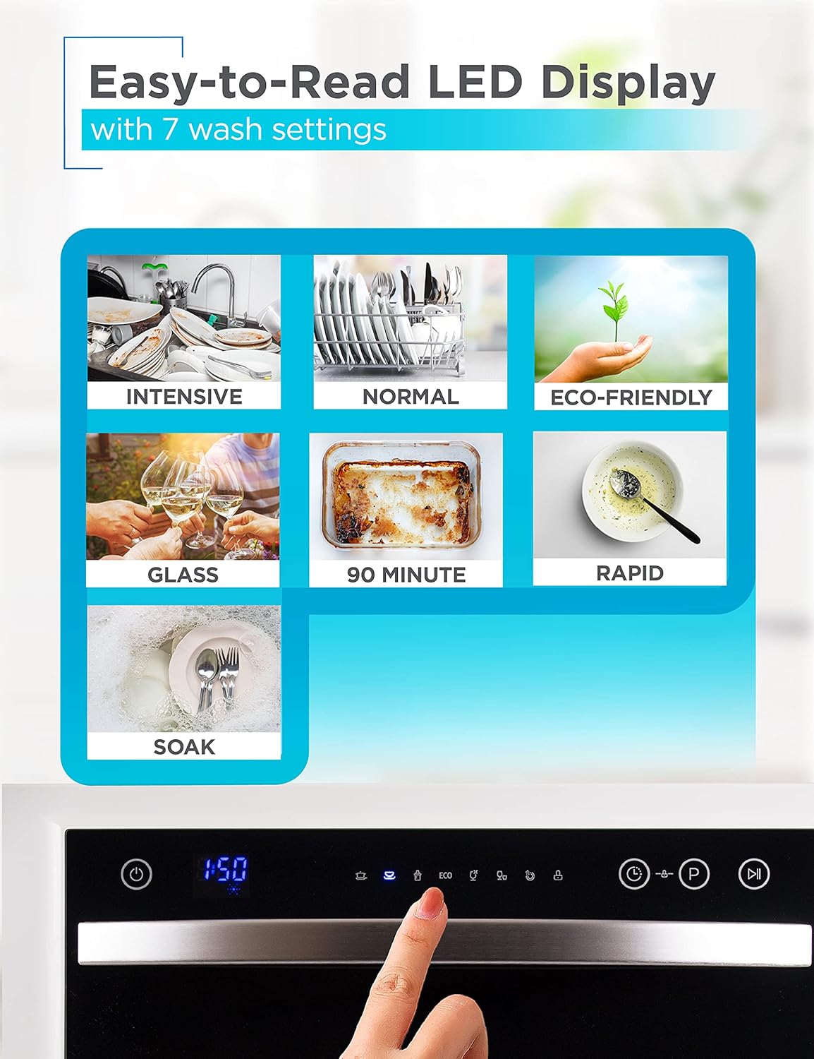 Premium 7 Wash Cycles, Faucet Hookup, Child Lock, Space-Saving Dishwasher for Apartments, RVs & Small Kitchens