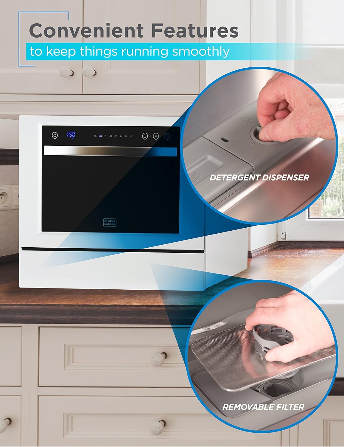 Premium 7 Wash Cycles, Faucet Hookup, Child Lock, Space-Saving Dishwasher for Apartments, RVs & Small Kitchens