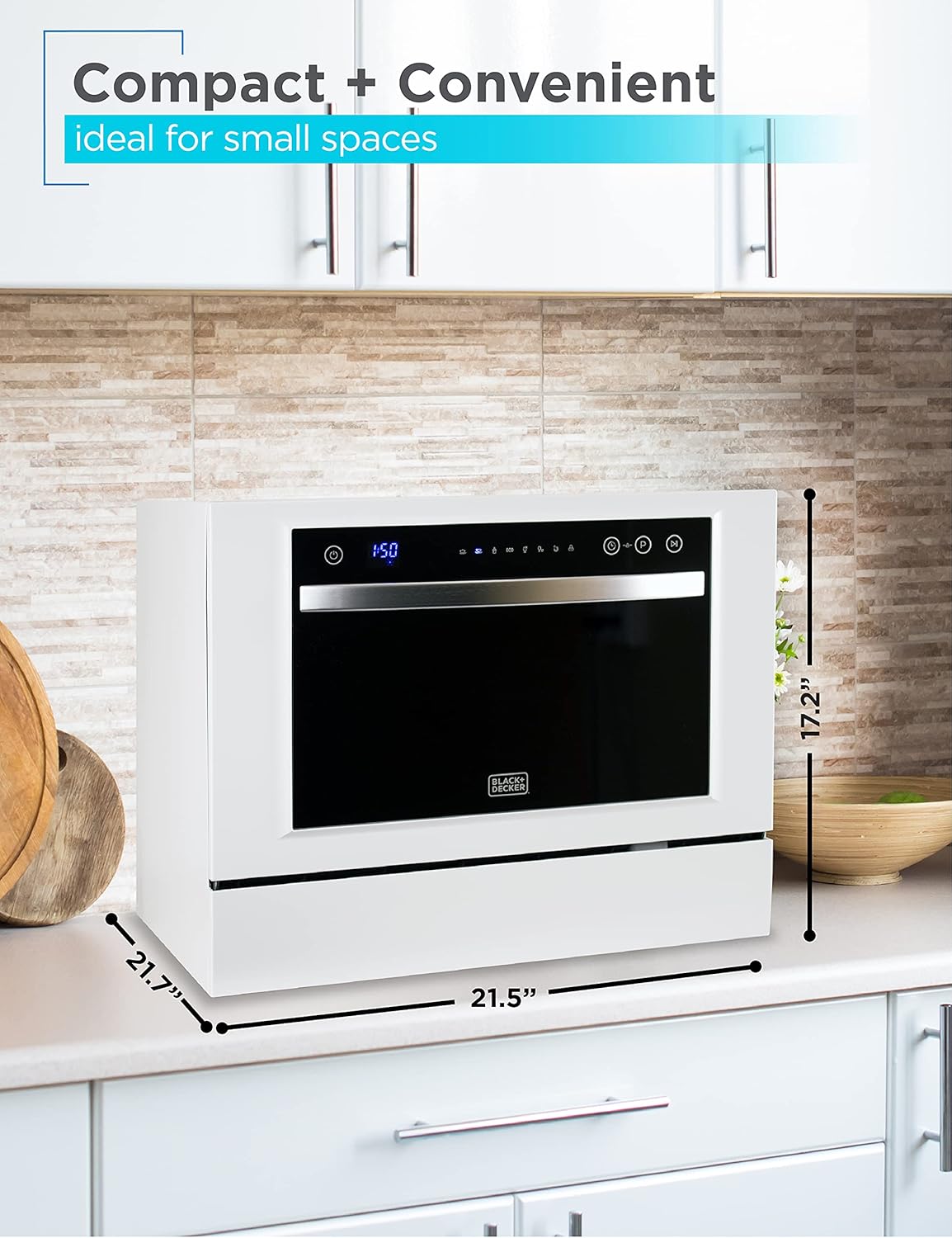 Premium 7 Wash Cycles, Faucet Hookup, Child Lock, Space-Saving Dishwasher for Apartments, RVs & Small Kitchens