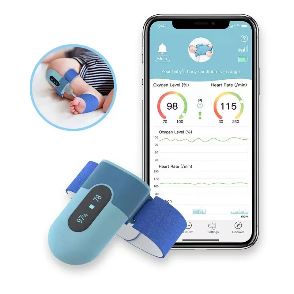 New 2024 - Fusion Multifunction Babyo2 S2 Rechargeable Bluetooth Smart Audio Reminder Wearable Baby Oximeter Spo2 Sleep Heart Rate Baby Blood Oxygen Monitor