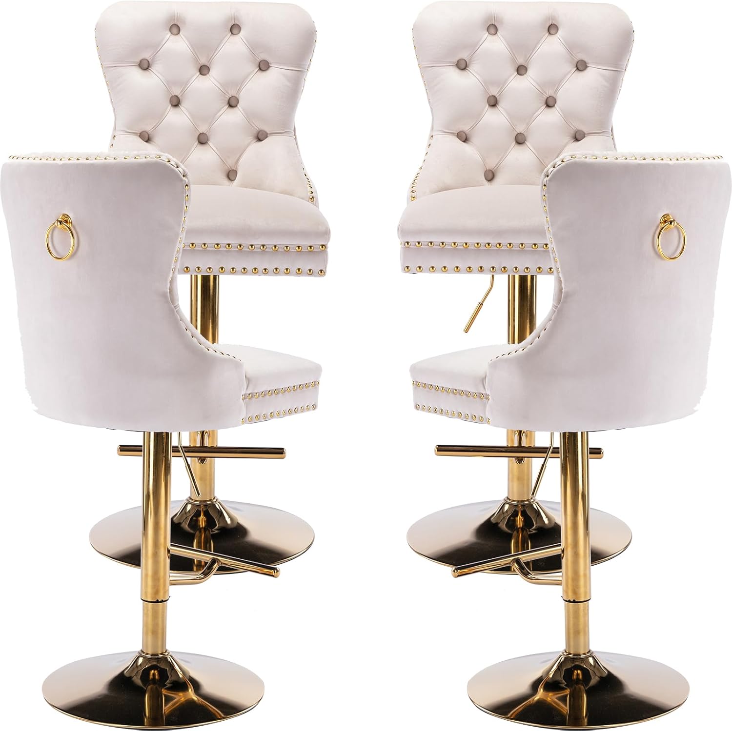 Luxe Velvet Swivel Bar Stools Set of 4 – Adjustable Counter Height Bar Chairs with Upholstered Backrest
