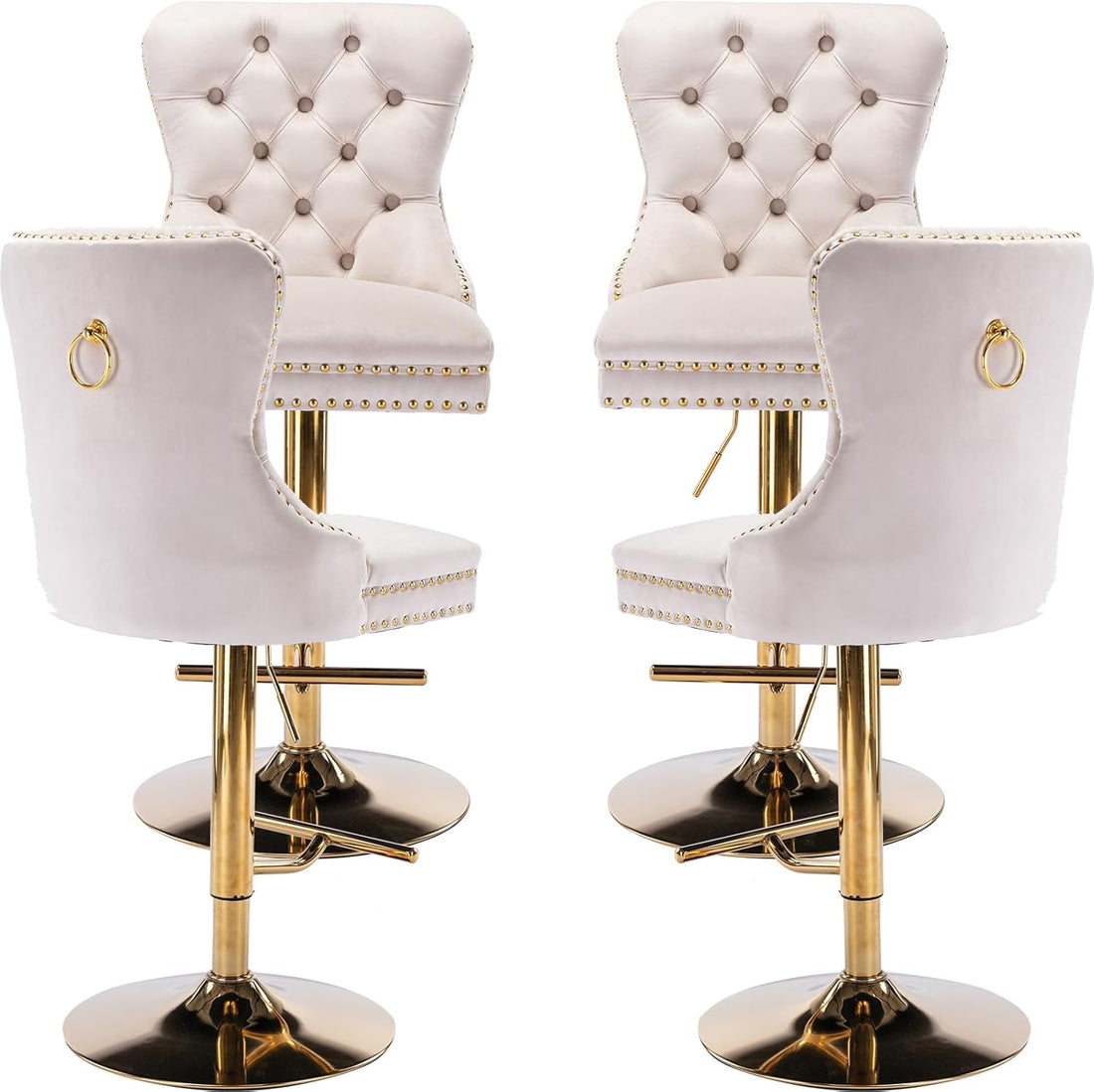 Luxe Velvet Swivel Bar Stools Set of 4 – Adjustable Counter Height Bar Chairs with Upholstered Backrest