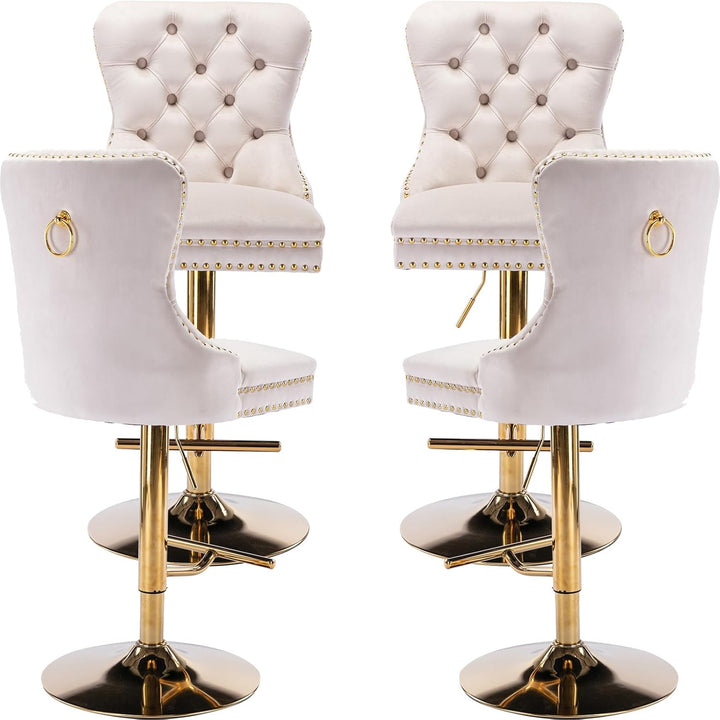 Luxe Velvet Swivel Bar Stools Set of 4 – Adjustable Counter Height Bar Chairs with Upholstered Backrest