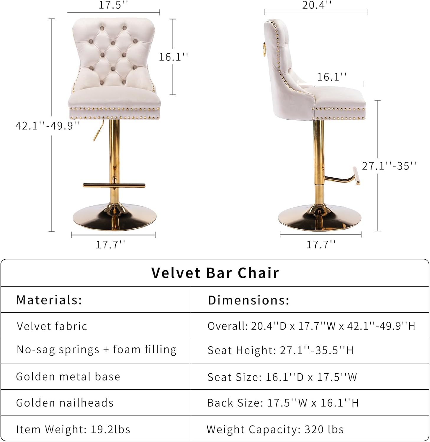 Luxe Velvet Swivel Bar Stools Set of 4 – Adjustable Counter Height Bar Chairs with Upholstered Backrest