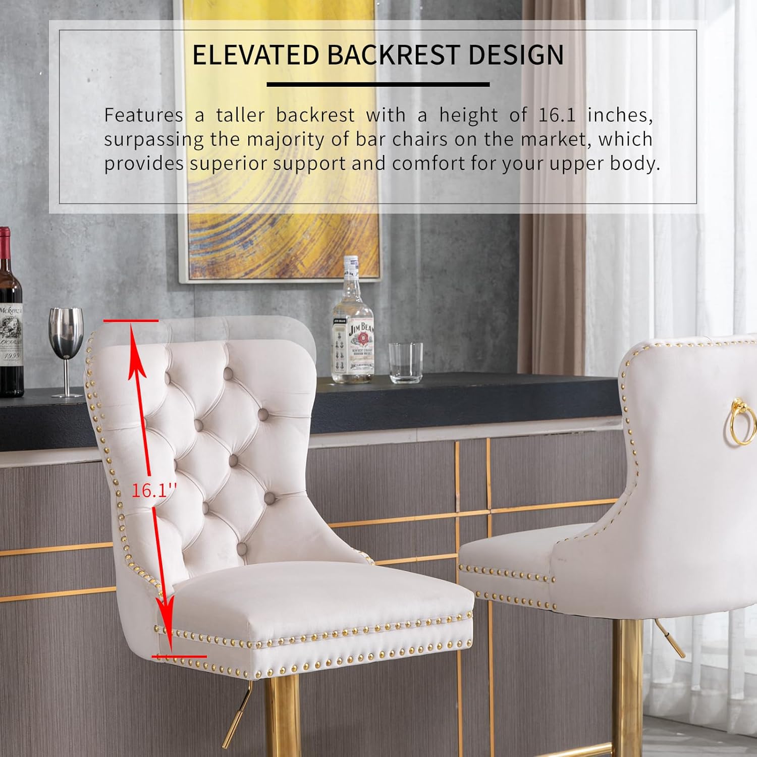 Luxe Velvet Swivel Bar Stools Set of 4 – Adjustable Counter Height Bar Chairs with Upholstered Backrest