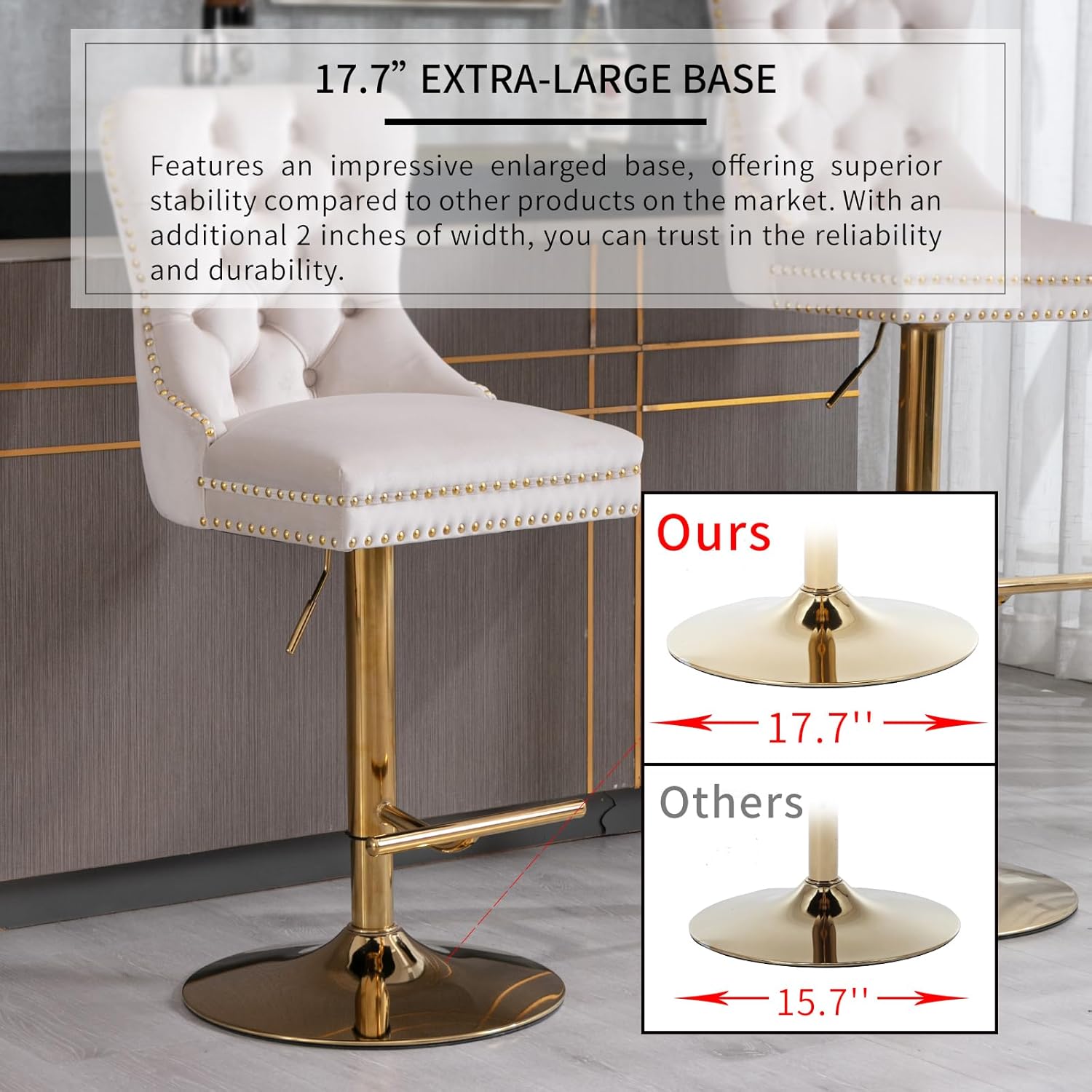 Luxe Velvet Swivel Bar Stools Set of 4 – Adjustable Counter Height Bar Chairs with Upholstered Backrest