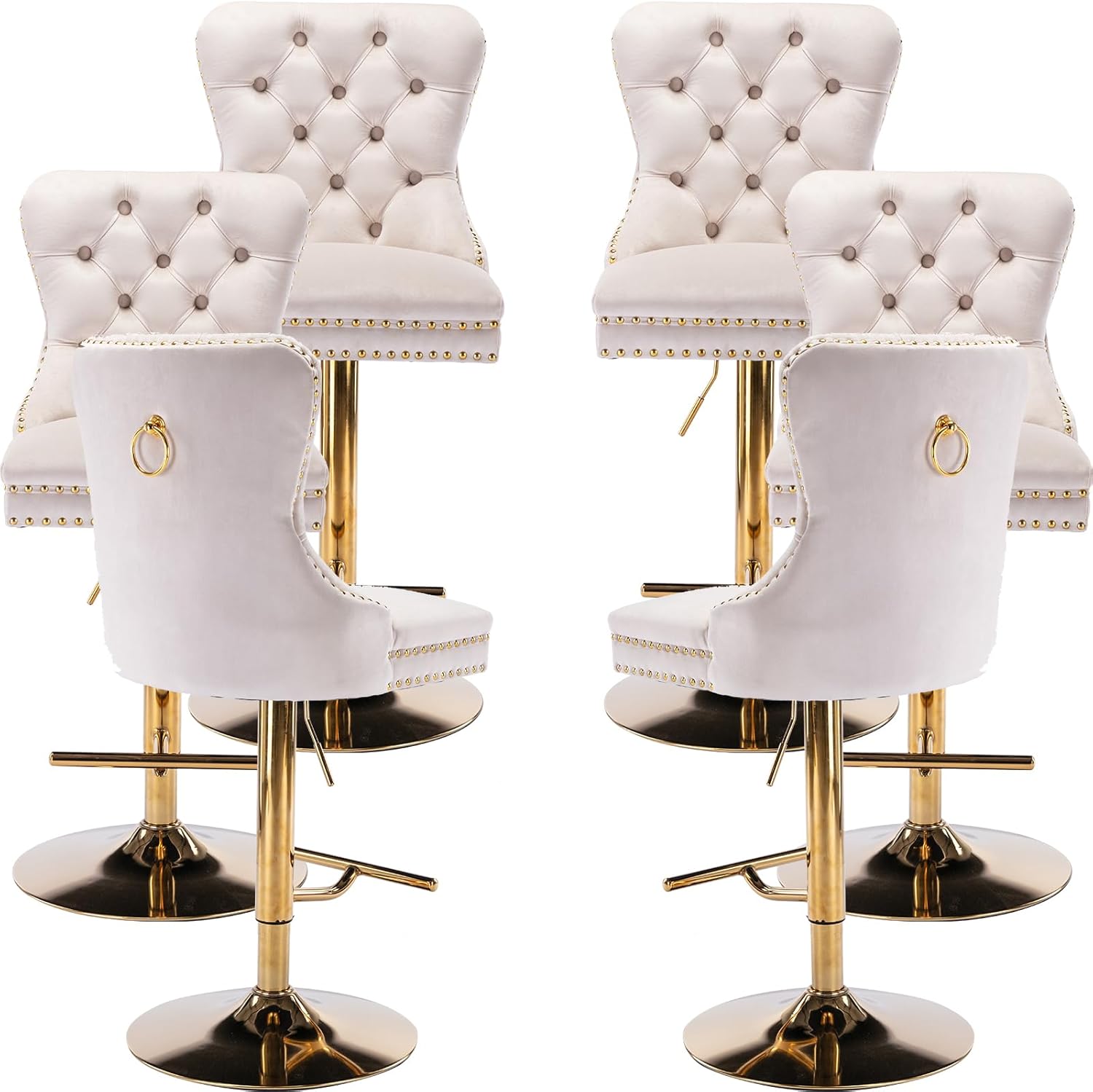 Luxe Velvet Swivel Bar Stools Set of 4 – Adjustable Counter Height Bar Chairs with Upholstered Backrest
